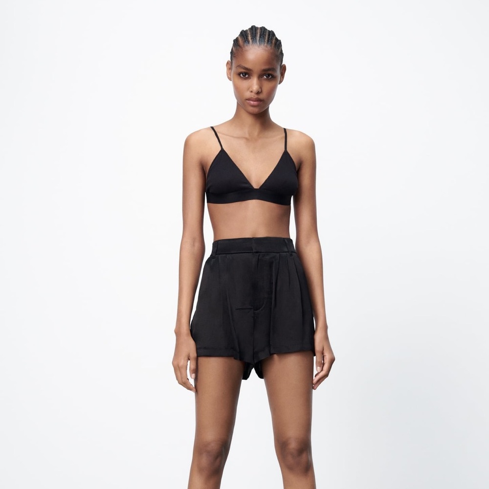 ZARA SATIN EFFECT PLEATED SHORTS